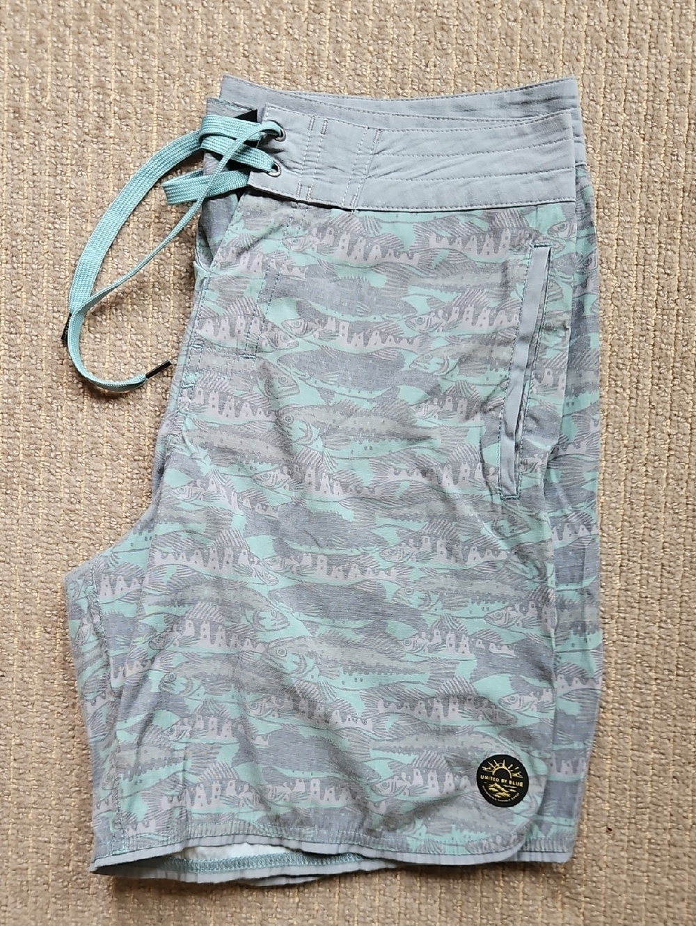 United By Blue Aqua & Gray Fish-Pattern Board Shorts